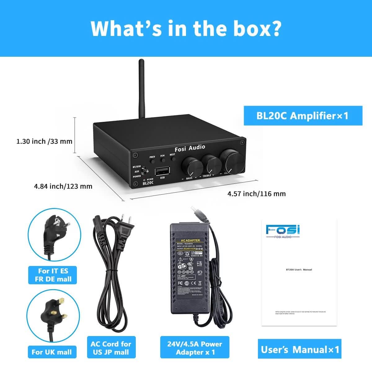 Fosi Audio BL20C Bluetooth USB Stereo Amplifier - Image 4