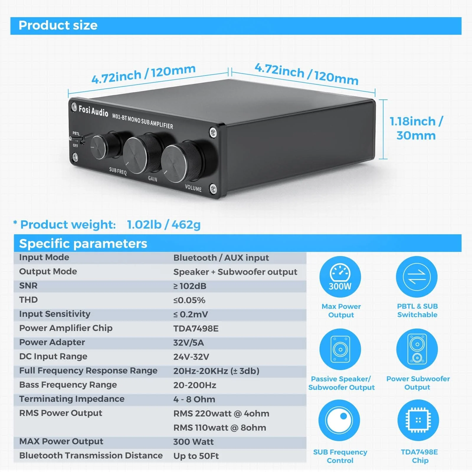 Fosi Audio M01-BT Bluetooth Subwoofer Mono Amp - Image 5