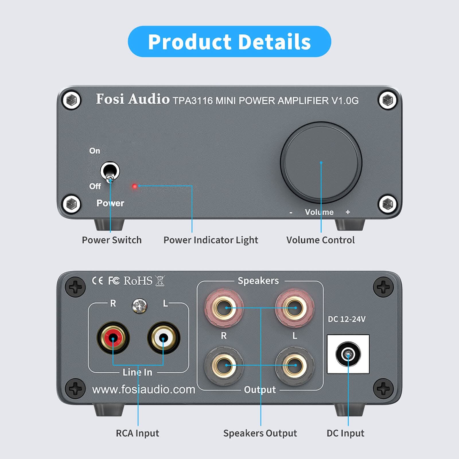 Fosi Audio V1.0G Mini Stereo Audio Amplifier - Image 3